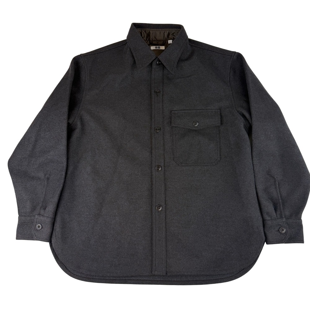 Uniqlo U Wool Blend Overshirt Mens XL Dark Grey Long Sleeve Button Up 432963